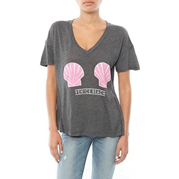 Wildfox Venice Beach Mermaid Bra Shell Relaxed T-Shirt Gray Pink Women XS - Picture 1 of 10